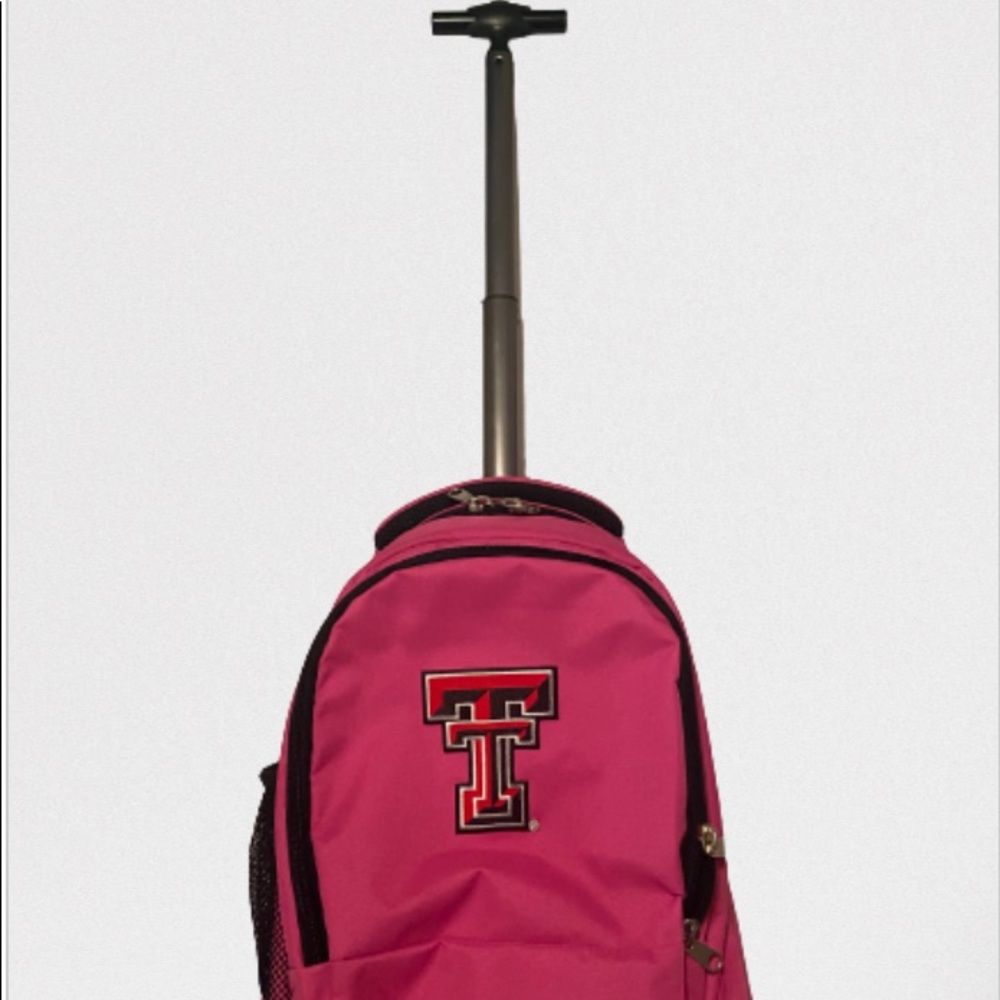 Texas Tech Rolling Backpack with Tech Pouch in Pink